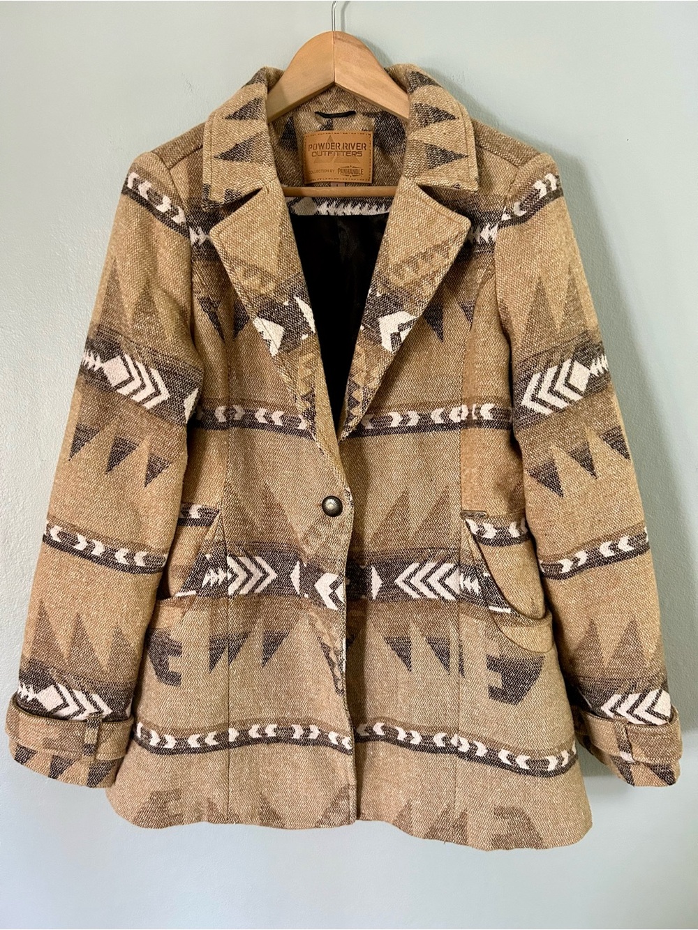 Powder River outfitters • Women's Tan Aztec-Pattern Wool Blend Jacket large
